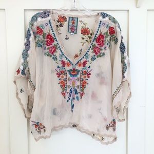 Johnny Was Embroidered Rayon Kimono blouse rare